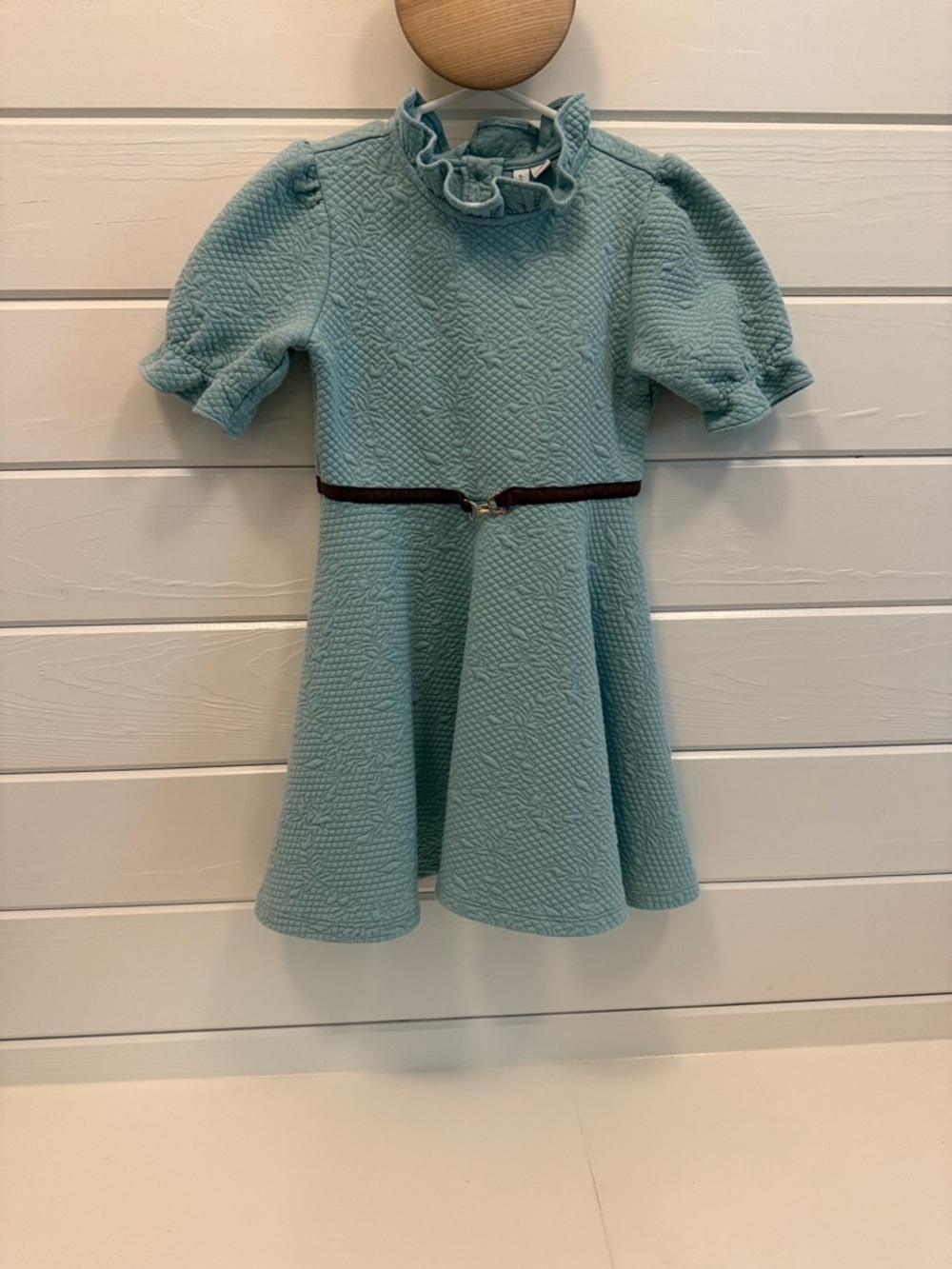 Janie and Jack Textured Ruffle Collar Dress in Light Turquoise